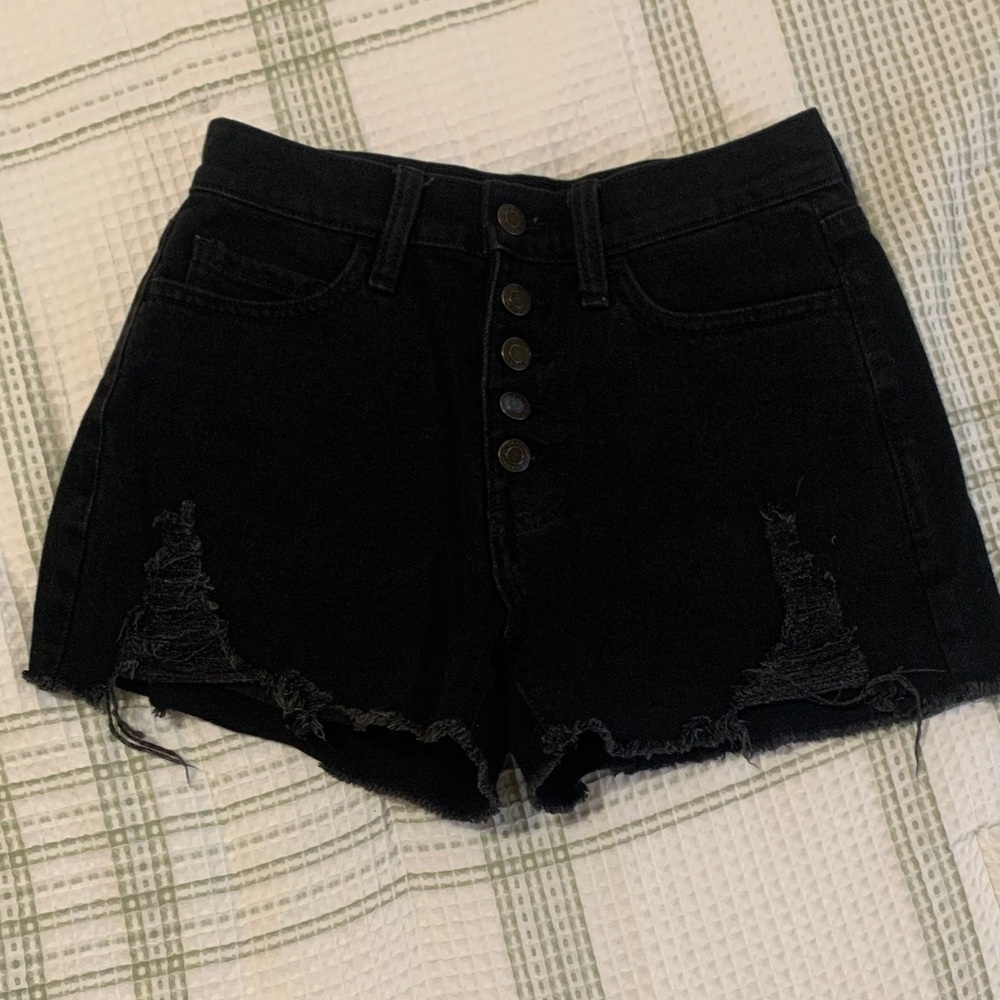 SO Black Button-Up Jean Shorts